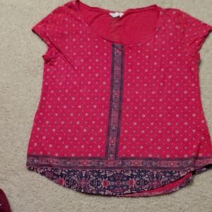 Lucky Brand Red and Blue Patterned Blouse